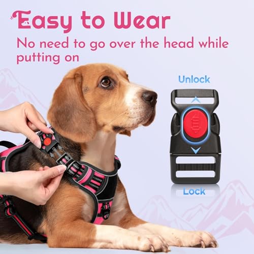 Dog Harness Small Sized, Easy Wearing with 3 Buckles, Adjustable No Pull Pet Harness with 2 Rings for Walking, No Chock Reflective Soft Padded Vest with Control Handle, Pink & Black, S - color: Pink & Black, size: Small