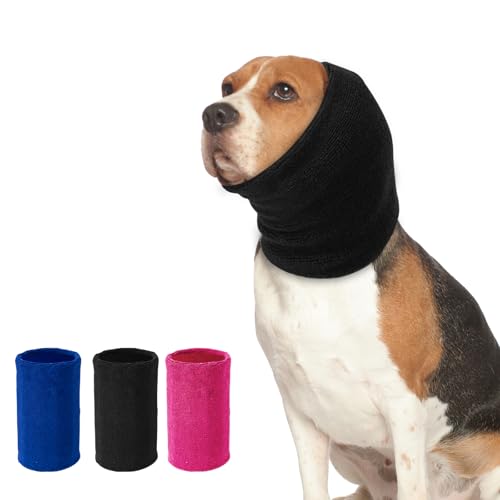 Dog Calming Hoodie Cat Anxiety Relief Cover,Double Layer Thickened Pet Ears Protector Soft Elastic Neck Band Noise Cancelling Ear Muffs for Grooming,Force Drying,Bath,Fireworks (Black, Small) - color: Black, size: Small