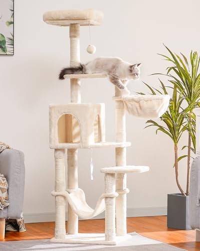 Hey-brother Cat Tree with Large Hammock, Multi-Level Cat Tower for Indoor Cats, Cat Condo with Sisal-Covered Scratching Posts and Top Perch, Beige MPJ050M - color: Beige