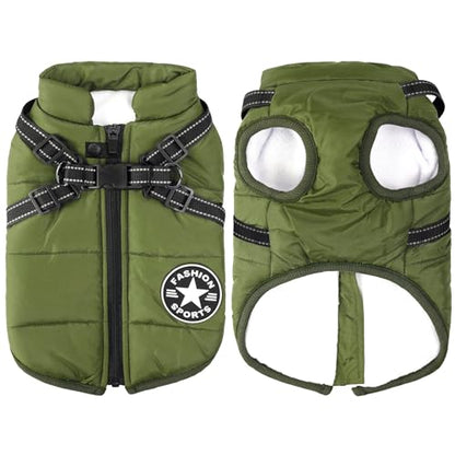 Dog Jackets for Winter Windproof Waterproof 2 in 1 Outfit Cold Weather Coat Dog Vest Harness Puppy Winter Warm Jacket Green 4XL - color: ArmyGreen, size: XXXX-Large
