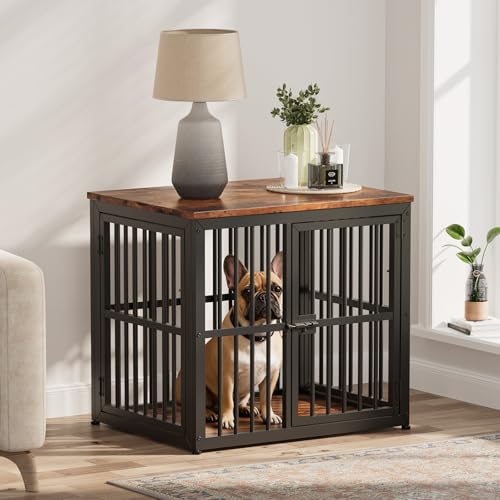 Lyromix 27'' Dog Crate Furniture with 3 Doors,Wooden Crate End Table Heavy Duty Indoor Puppy Cage for Small Dogs, Multiple Units Can be Combined, Rustic Brown - color: Brown, size: 26.9"L x 20.9"W x 24.0"H
