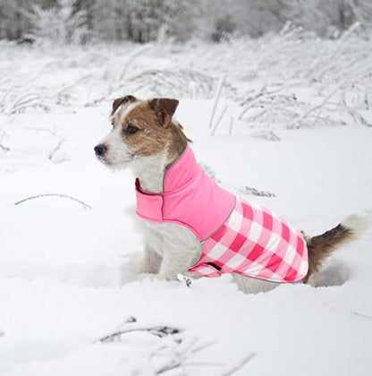 Geyecete Dog Winter Coat,Reversible Dog Coat Water Resistant British Style Plaid Dog Winter Coats Leash Hole Soft Basic Warm Dog Coat Jacket-Pink-L - color: Pink, size: Large