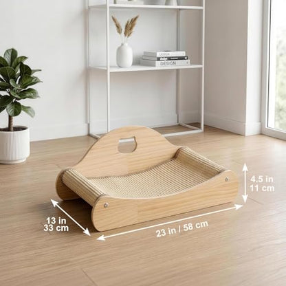 3 in 1 Cat Scratcher Bed, 100% Sisal Comfy Chaise Lounge for Cats to Rest & Scratch & Play, Protects Furniture, Durable Cat Scratching Board to Relieve Stress - Wood Color