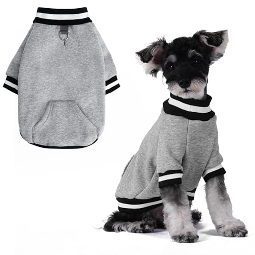 BINGPET Small Dog Sweater Pullover Fleece Vest with Leash Hole & D-Ring,Cotton Dog Hoodie for Small Medium Large Dogs Puppy Boys Girls,Thick Soft Fleece Winter Dog Clothes Cold Weather Sweatshirt Coat - color: Grey, size: XS(Chest: 15",Neck: 10",Back: 10"