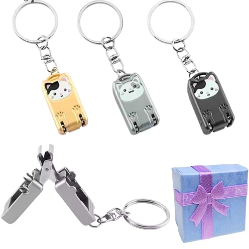 Mini Nail Clippers Keychain, Cute Cat Nail Clipper, Small Foldable Portable Travel Size, Cutie Kitten, Compact Pocket Folding Nail Cutter Keyring (Gold) - color: Gold