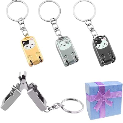 Mini Nail Clippers Keychain, Cute Cat Nail Clipper, Small Foldable Portable Travel Size, Cutie Kitten, Compact Pocket Folding Nail Cutter Keyring (Silver) - color: Silver