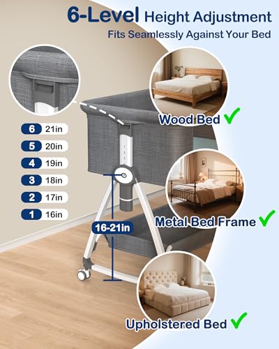 Bedside Dog Bed, 6-Height Adjustable Elevated Cat Bed for Small & Medium Puppy & Cat, Extension for Human Bed, Pet Bassinet with Removable & Washable Cover, Dogs Couch with Sides (30" L x 21" W) - size: Large