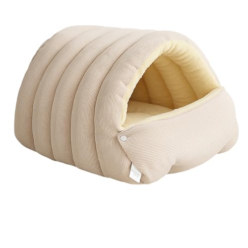 Washable Enclosed Cats House with Removable Cover Soft Plush Bed for Stress Relief Antislip Base Indoor Pet Furniture Detachable Pet Bed Cover - color: Light beige, size: Large size