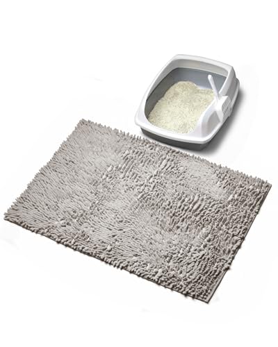 Cat Litter Mat Litter Trapping Mat, 33"x23" Plush Cat Litter Rug Catcher, Easy to Clean, Machine Washable - color: Gray, size: Large