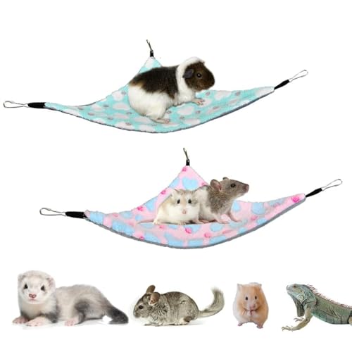 Pack of 2 Hanging Corner Hammock with Hooks for Ferrets, Rats, Guinea Pigs, Chinchillas, Hamsters, Hedgehogs, and Other Small Animals. Medium, Pink+Green - color: HTPink+Green, size: Medium
