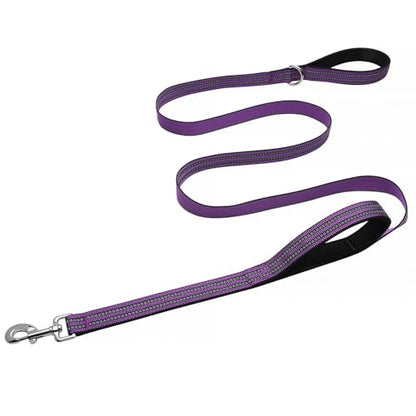 Hikiko 5FT Purple Dog Leash with Dual Handles Heavy Duty Reflective Strong Dog Leash for Walking and Training - color: Purple, size: 1 in x 5 ft