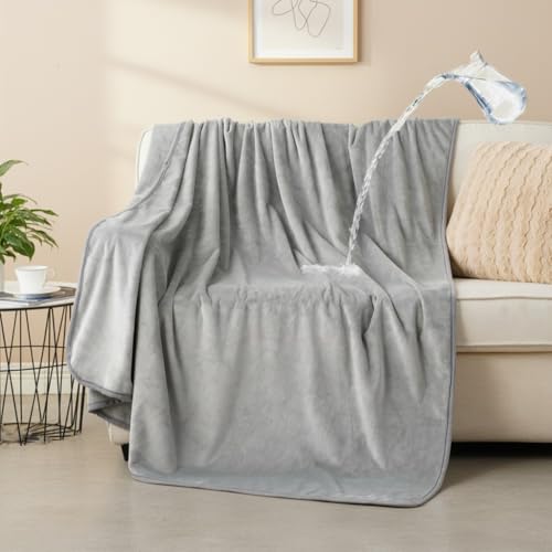 Waterproof Dog Blankets Light Grey Pet Blanket 60"x80", Soft Fluffy Sofa Car Bed Protector, Reversible Leakproof Flannel Washable Dog Blanket for Large Dogs - color: Pure Light Grey, size: 60"x80"
