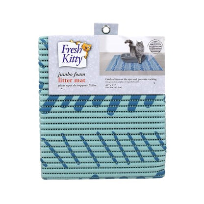 Fresh Kitty Durable XL Jumbo Foam Litter Mat – Phthalate and BPA Free, Water Resistant, Traps Litter from Box, Scatter Control, Easy Clean Mats – Blue Dash 40" x 25"