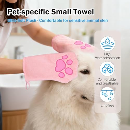 Dog Drying Mitts 3 Pairs Super Absorbent, Ultra Soft Microfiber Pet Bath Towel Gloves for Quickly Drying Dogs Cats, Grooming Hand Towels for Muddy Paws, Ears, Underbelly after Bathing Rainy Walks