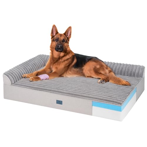 Veehoo Orthopedic Dog Bed for Large Senior Dogs, 7 Inch Thick XXL Memory Foam Dog Bed with L Shaped Bolsters, Orthopedic Pet Couch with Waterproof Liner & Removable Washable Cover, 52"x36"x7" - color: Grey, size: 52"L x 36"W x 7"Th