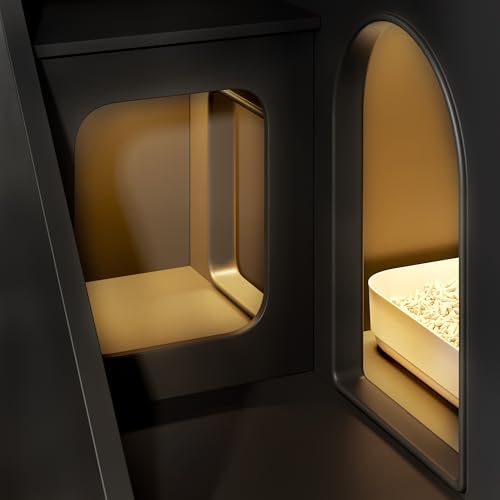 Merax Cat Litter Box Enclosure Furniture with Light,Hideaway Litter Box Furniture with 2 Storage Drawers for Living Room,Black - color: Black