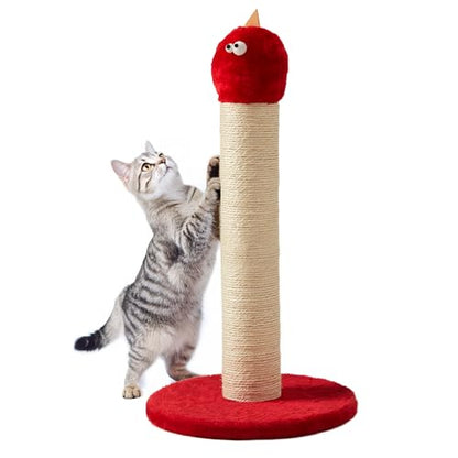 Cat Scratching Post 22'', Scratching Post with Extra Wide 12" Heavy Duty Base for Indoor Kitty, Scratching Post with Natural Sisal & Velvet Fabric for Small, Medium Cat, Red - color: Red