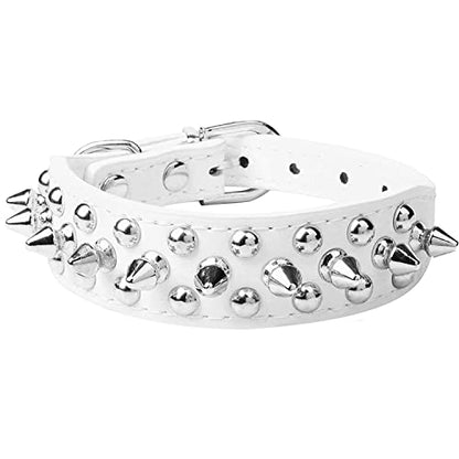 Spiked Dog Collar Soft Pu Leather Mushrooms Rivet Spike Studded Puppy Adjustable Pet Collars for Small Breeds (S, White) - color: White, size: Small