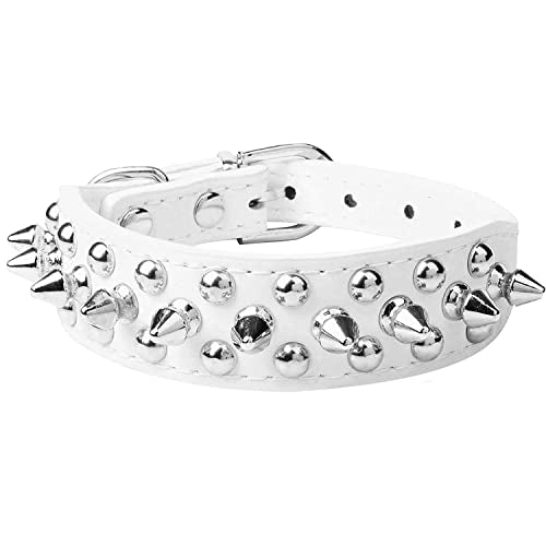 Spiked Dog Collar Soft Pu Leather Mushrooms Rivet Spike Studded Puppy Adjustable Pet Collars for Small Breeds (S, White) - color: White, size: Small