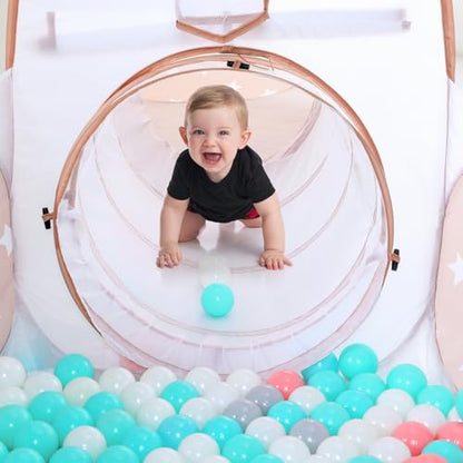 SISTICKER 3 in 1 Kids Play Tent: with Baby Ball Pit and Play Tunnel - Toddler Climbing Toys for Boys Girls Babies - Indoor Outdoor Pop Up Tunnel Toys Gift for Year Old (Balls NOT Included) - style: Coffee/White