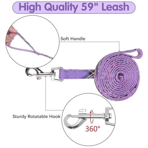 BINGPET Dog Harness Collar Leash Set,Adjustable No Pull Escape Proof Small Dog Harness,Classic Plaid Puppy Harness and Leash Set for Small Medium Large Dogs Training Easy Walk Running(Purple,M) - color: Purple Plaid, size: M(Chest Girth:17.3''-23.38'')