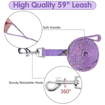 BINGPET Dog Harness Collar Leash Set,Adjustable No Pull Escape Proof Small Dog Harness,Classic Plaid Puppy Harness and Leash Set for Small Medium Large Dogs Training Easy Walk Running(Purple,M) - color: Purple Plaid, size: M(Chest Girth:17.3''-23.38'')
