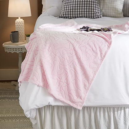 Bone Dry Embossed Bone Print Pet Blanket, Pink, 36x48" - color: Pink