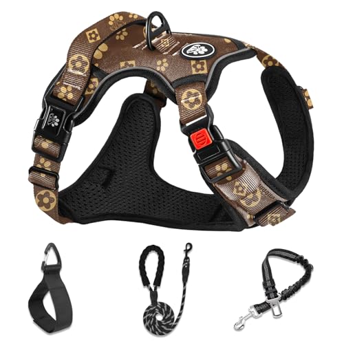 No Pull Dog Harness,Adjustable Oxford Dog Vest Harness with Leash,Reflective No-Choke Pet Harness with Easy Control Soft Handle for Small Dogs(Small,Dark Brown) - color: Dark Brown, size: 【S】neck 11-15" chest 15-21"