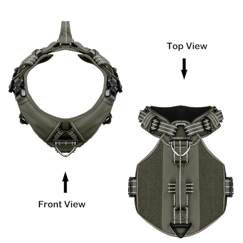 ICEFANG GN8 Tactical Dog Harness with 4X Metal Buckles for Large Sized Dogs,Reflective in Training Walking K9 Dog Vest,No-Pull Front Leash Clip,Adjustable Pet Harness (Green, Large (Pack of 1)) - color: Green, size: Large (Pack of 1)