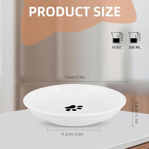 6 Pack Cat Food Bowl, Ceramic Cat Bowls, Anti Whisker Fatigue Cats Bowl Set,5.5 Inches Shallow Wide Kitten Plates for Food and Water (White-E) - color: White-E