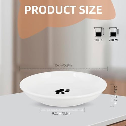 6 Pack Cat Food Bowl, Ceramic Cat Bowls, Anti Whisker Fatigue Cats Bowl Set,5.5 Inches Shallow Wide Kitten Plates for Food and Water (White-E) - color: White-E