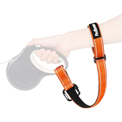 Dog Leash Wrist Strap, Safety Strap for Retractable Leash, Lockable Reflective Short Dog Walking Lead with Adjustable Soft Padded Handle, Extra Layer Security for Pet Stroller (Orange) - color: Orange, size: 1 Pack