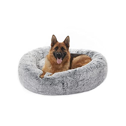 Bedfolks Calming Donut Dog Bed for Extra Large Dogs, 45 Inch Round Plush Bed with Non-Slip Bottom (Dark Grey, Extra Large) - color: Dark Grey, size: 45.0"L x 45.0"W x 10.0"Th