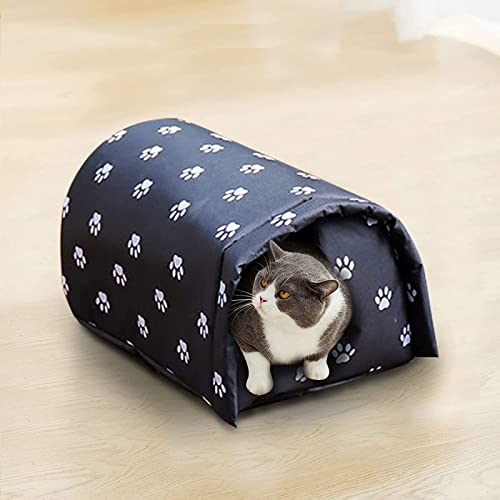 Outdoor Cat House Weatherproof, Thicken Warm Foldable Feral Cat Shelter with Windproof Loop, Winter Pet Cave Tent Bed for Outside Cats & Small Dogs (Black, 18''x16''x14'')