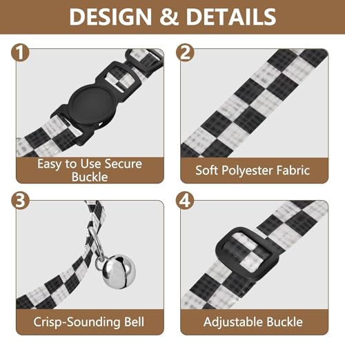 Black White Checkerboard Classic Kitten Collar 2 Pack Collar for Puppy Adjustable 10.6 to 17.1 Inches - color: Black White Checkerboard Classic