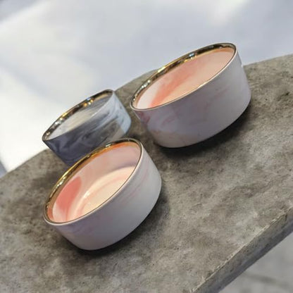 Ceramic Pet Bowl (Marble Design) Set of 2 with Stand, 2 Cups and 4 Cups Capacity (Marble Pink, Gold Rim, 950 ml (4 Cups) Medium) - color: 4. M-Marble pink Gold, Medium, 4 cups per bowl
