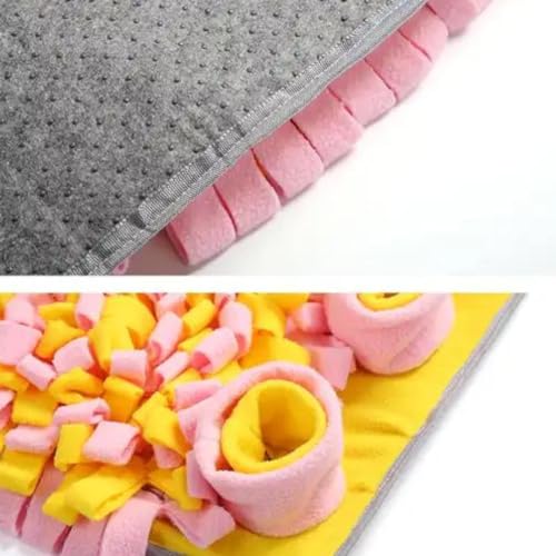 Snuffle Mat for Dogs, Boredom Buster Interactive Puzzle Feeding Mat, Encourages Natural Foraging Skills and Stress Relief Small/Medium/Large Dogs (Pink and Yellow) - color: Pink and Yellow