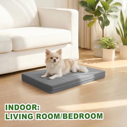 Vonabem Outdoor Waterproof Dog Bed Washable, Small Crate Pad 24 inch, Wipeable Puppy Beds with Removable Cover Reversible, Foam Leather Durable Anti-Slip Kennel Pads 23"x17" Grey - color: Grey, size: S(23x17x3)