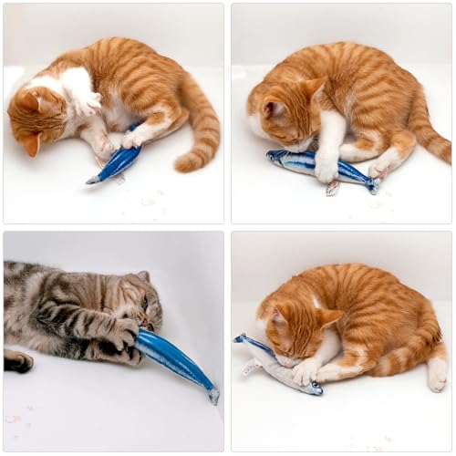 miwoowim 6 PCS Cat Fish Toy Soft and Durable,Cat nip Toy with Catnip Inside, Kicker Toys for Indoor Kitten Exercise,Kitty Teething Chew Toy (6 Sauries)