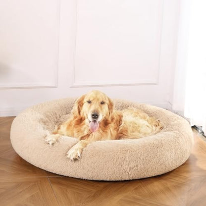Amazon Basics Washable Donut Pet Bolster Faux Fur Bed with Removable Cover, Anti-Slip Bottom for Dog, Beige, 45" x 45" - color: Beige, size: 45" x 45"