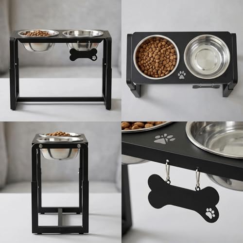 Metal Elevated Dog Bowls, Raised Dog Bowls for Medium/Large Sized Dogs with Two 58oz Stainless Steel Food Bowls, 3 Adjustable Height (8.8"/11.5"/14") Dog Bowl Stand Protect Neck & Joints - size: 8.8-14" | M/L Dogs | 2×58oz Bowls