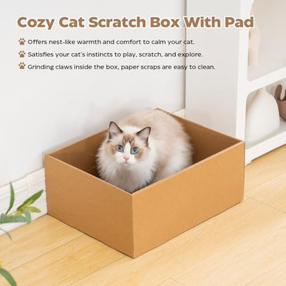 Avont 3-Piece Cardboard Cat Scratcher Set for Indoor Cats, Corrugated Cat Scratchers with Reversible Scratch Pad, Scratch Box and Lounge Bed