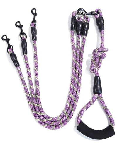 3 Dog Leash - Padded Handle, 360° Swivel Multiple Dog Leash No Tangle, Lead for Medium Large Dogs, Walking & Training Double Dogs (Purple Green) - color: Purple Green