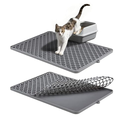 Premium Double-Layer Silicone Cat Litter Mat – Non-Slip, Waterproof & Easy-to-Clean Litter Trapping Mat for Cats, 18x12.5 Inch （Gray）