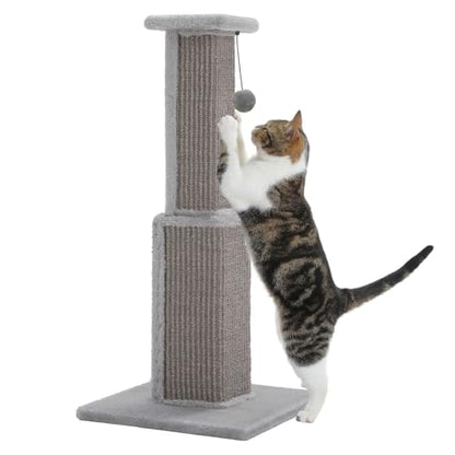 PAWZ Road Large Cat Scratching Post 32” Tall Scratching Post for Indoor Cats Adults Ultimate Scratch Post with Woven Sisal, Large Base and Removable Dangling Ball- Grey - color: Grey