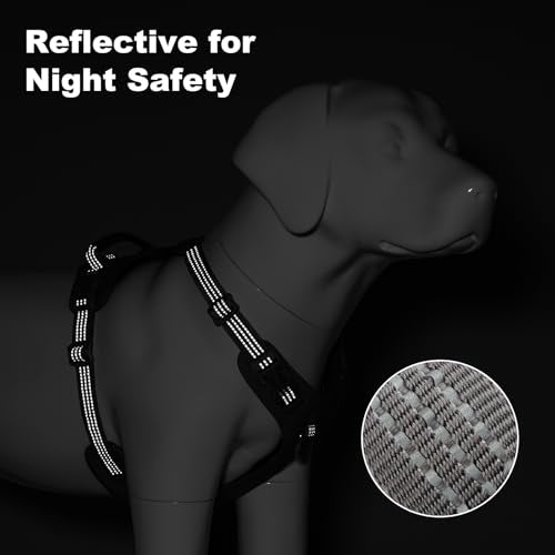 No Pull Dog Harness – Adjustable Reflective Nylon Vest for Small Medium Large Dogs, Escape Proof Training Harness with Leather Control Handle, Lightweight Aluminum Hardware (Black, L) - color: Black, size: L