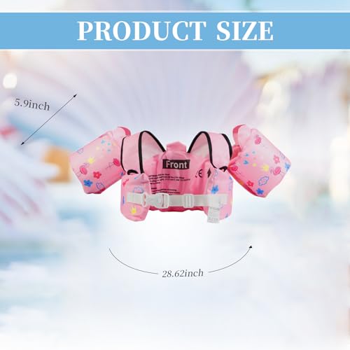 Toddler Swim Vest Floaties for 22-66 lbs / 2-6 Y Kids Swim Jacket with Adjustable Safety Buckle Arm Wings Swim Training for Boys and Girls Beach Boating Pool Floats - color: Pink Flamingo