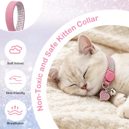 Rhinestone Cat Collar Breakaway with Bell, Diamond Cat Collar with Safety Buckle Quick Release for Girl Boy Kitten Pets Puppy,Cute Soft Female Male Cat Collars,Valentine's Day Pink 8-12" - color: Pink (1 Pack), size: 8"-12" Cats / Mini Dogs