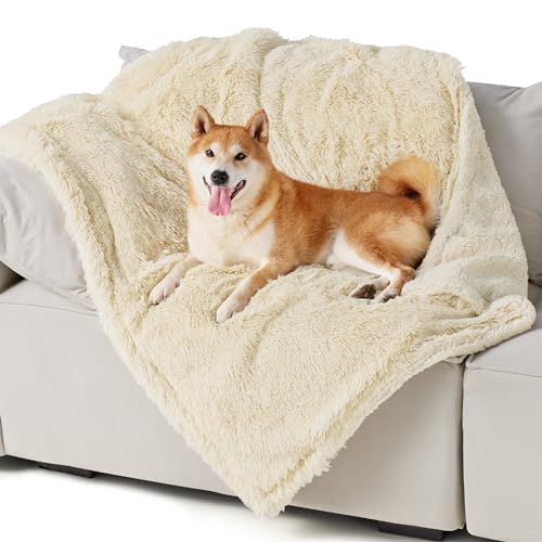Bedsure Dog Blankets for Large Dogs, Fluffy Waterproof Dog Blanket for Couches Washable, Fuzzy Faux Fur Pet Throw Blankets for Medium Dogs, 40 x 50 inch, Cream - color: Cream, size: L(40x50")
