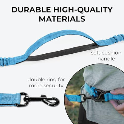 Squirrel Products Hands Free Dog Leash with Hip Belt/Crossbody Strap, Zipper Pouch, and Shock Absorbing Bungee for Walking or Jogging with pet (Blue, Black) - color: Blue and Black